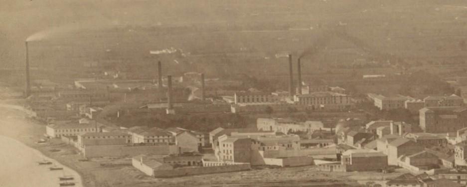 Vista del entorno industrial del barrio de Huelin a finales del siglo XIX