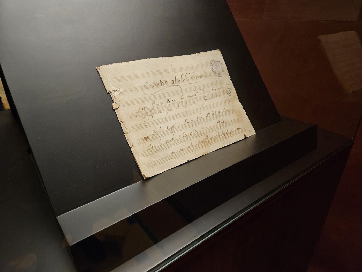 Una de las piezas de la muestra: «Documentos para la Historia: música y ceremonial en Málaga durante el reinado de Fernando VII (1808-1833)»