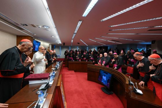 El Papa León XIV visita a los obispos españoles en la CEE (12)