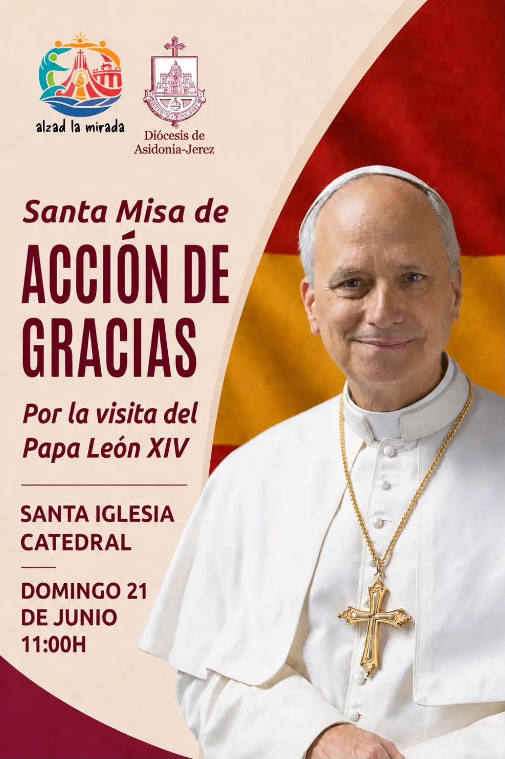 La Santa Iglesia Catedral acogerá una Misa de Acción de Gracias por la visita del Papa León XIV a España