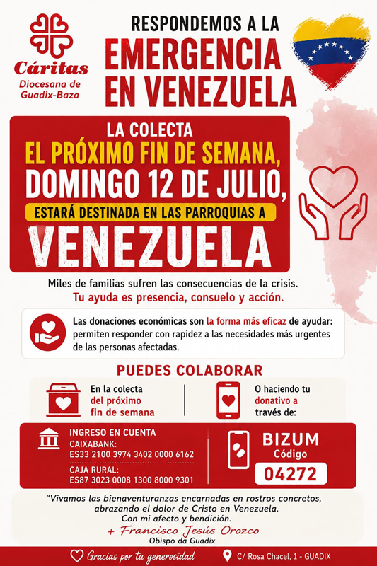 Cáritas colectas Venezuela terremos 13 7 2026 Cartel