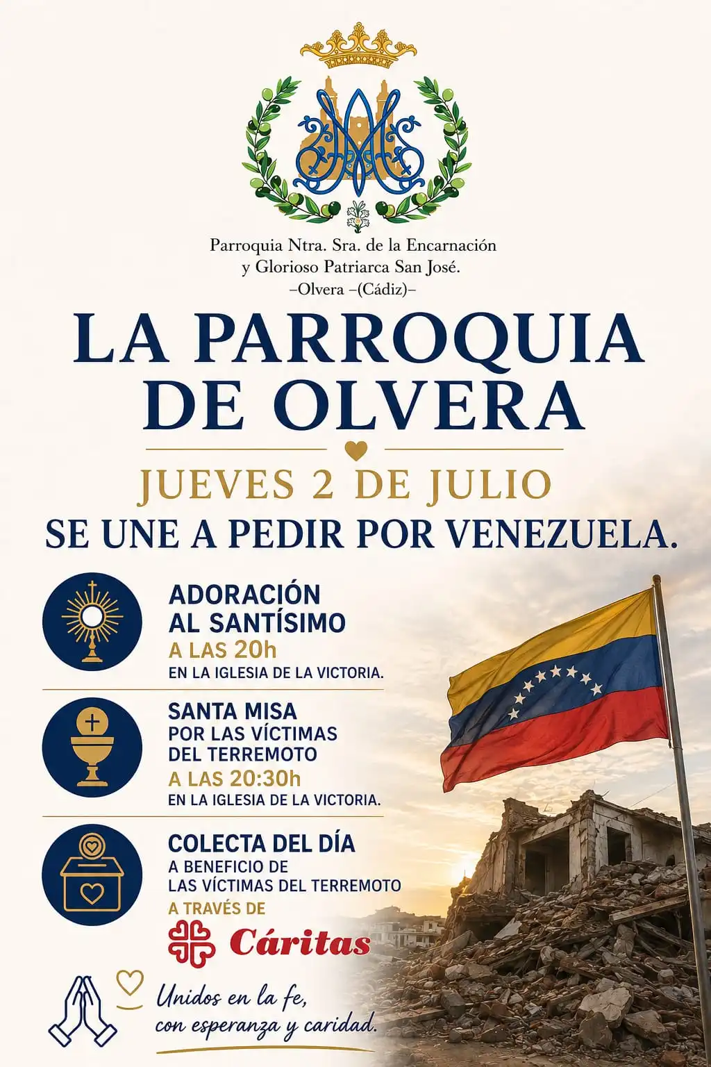La Iglesia en Olvera se une en oración y solidaridad con las víctimas del terremoto de Venezuela