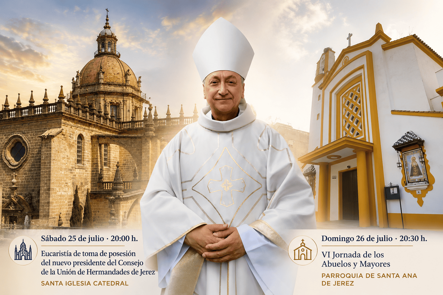 Monseñor José Rico Pavés presidirá este fin de semana la toma de posesión del nuevo presidente de la Unión de Hermandades y la VI Jornada de los Abuelos y Mayores