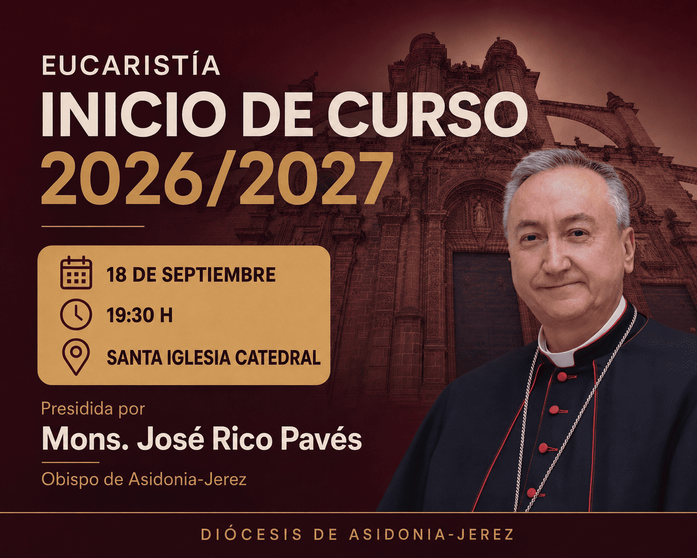 La Diócesis de Asidonia-Jerez celebrará el 18 de septiembre la Eucaristía de inicio de curso 2026/2027