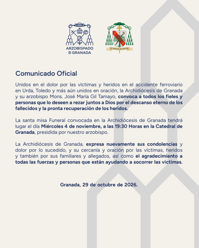 Misa funeral en la Catedral de Granada, por las víctimas del accidente ferroviario en Urda, Toledo